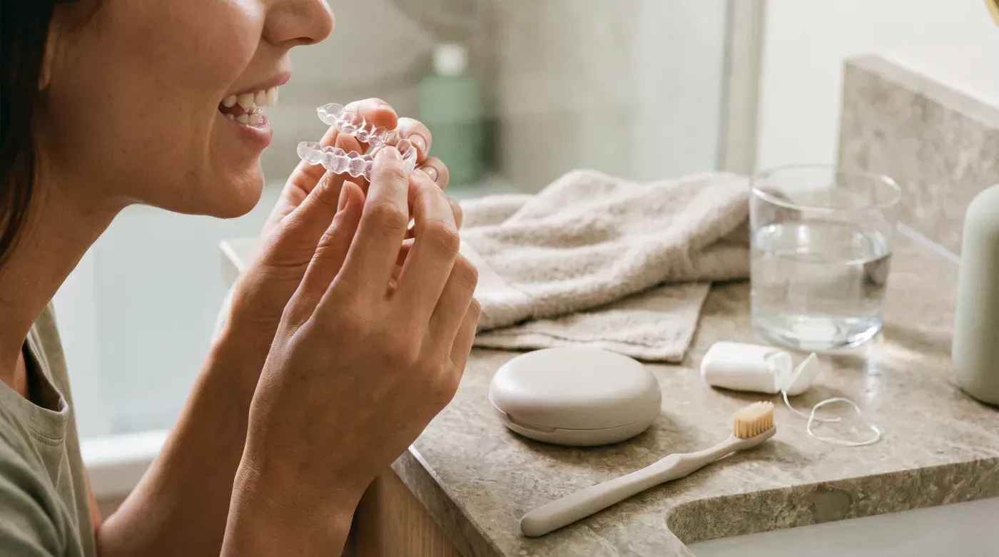 Espaços entre o dente e o alinhador indicam que a placa não assentou corretamente.
